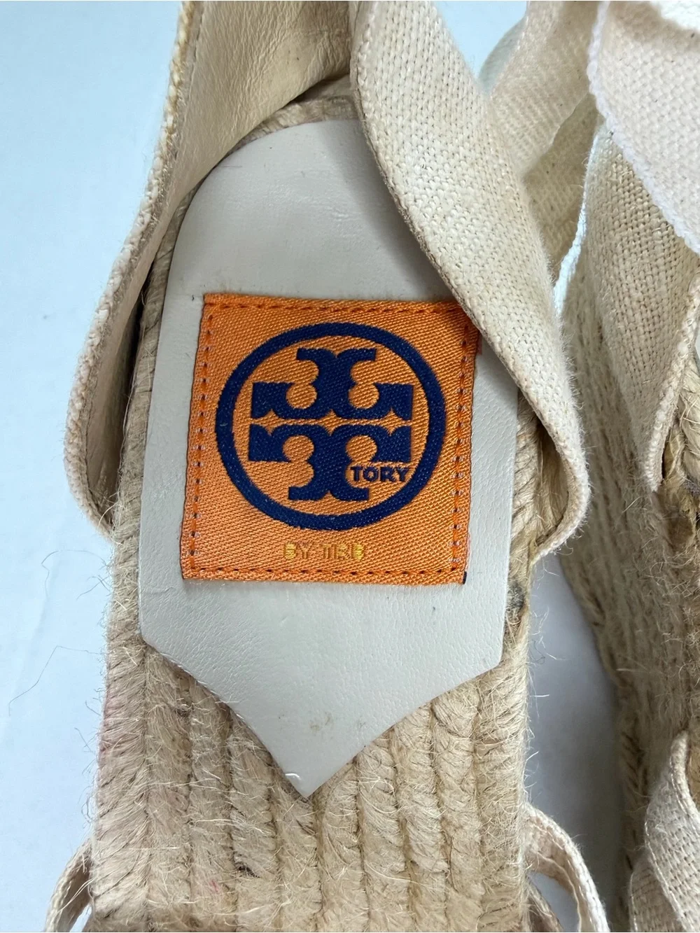 Tory Burch Jackie Espadrille Wedge Natural Canvas Lace-Up 9.5 Spain